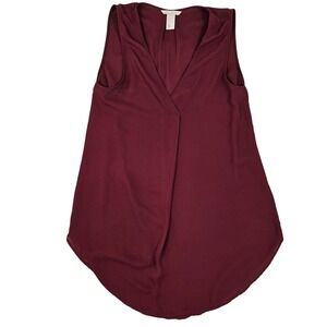 HM Womens Burgundy Sleeveless V-Neck Wrap Front High Low Blouse Size‎ 6 Maroon